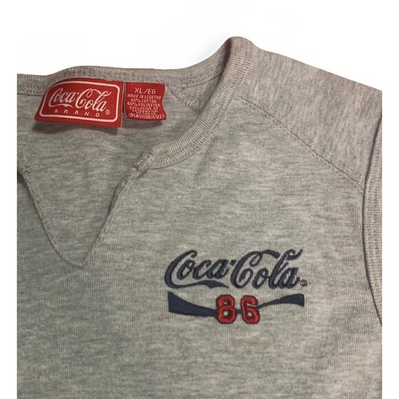 Y2K Coca-Cola Women’s XL Gray Ribbed Tank Top Red Logo Biker V-Neck Vintage - Picture 2 of 6
